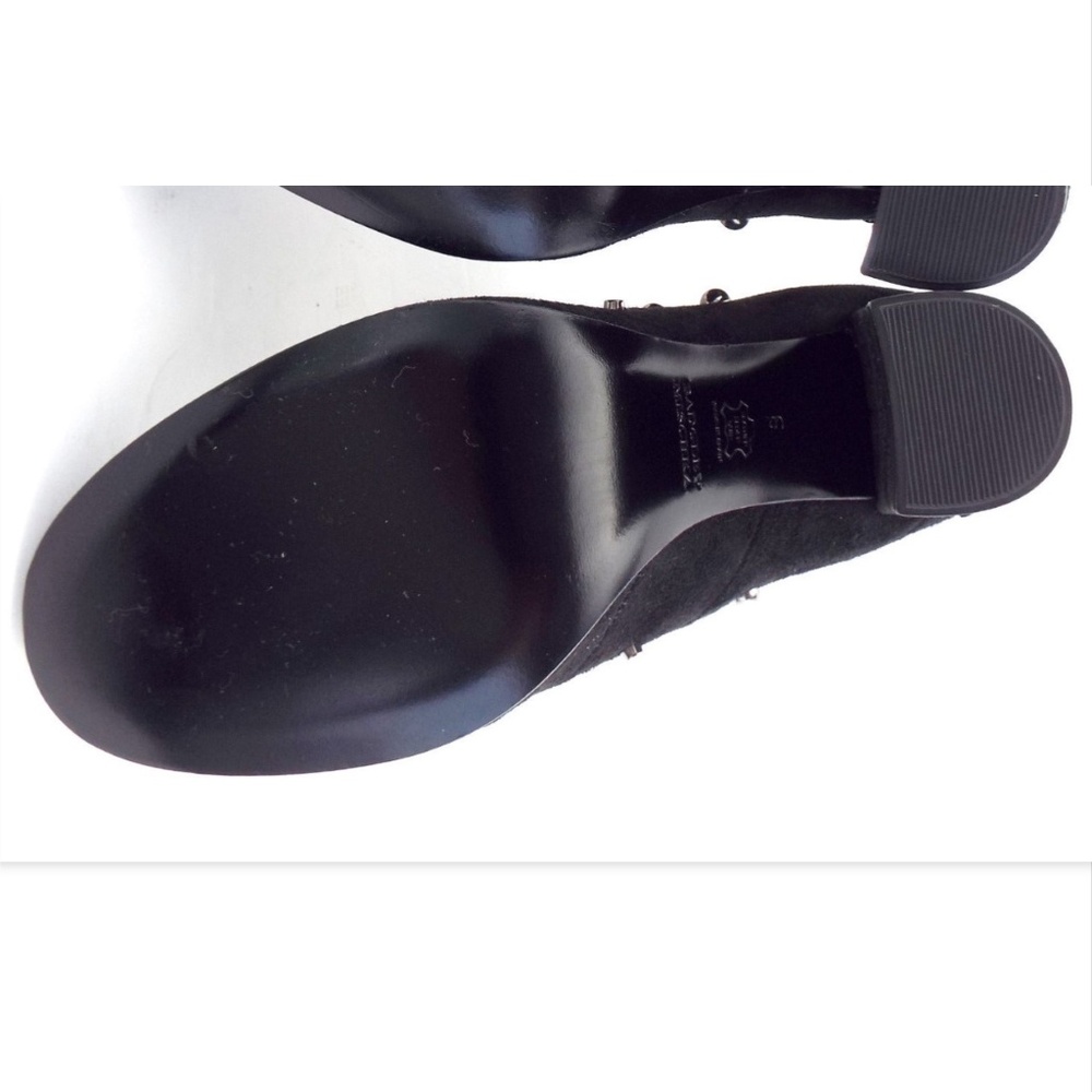 Unworn BADGLEY MISCHKA Stud Black Suede Leather Block Heel Ankle Boots Booties 6 - Picture 7 of 8